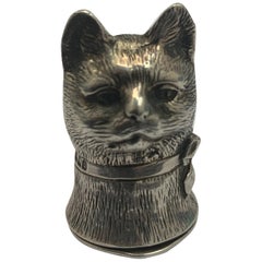 Vintage Silver Cat Vesta with Hinged Lid