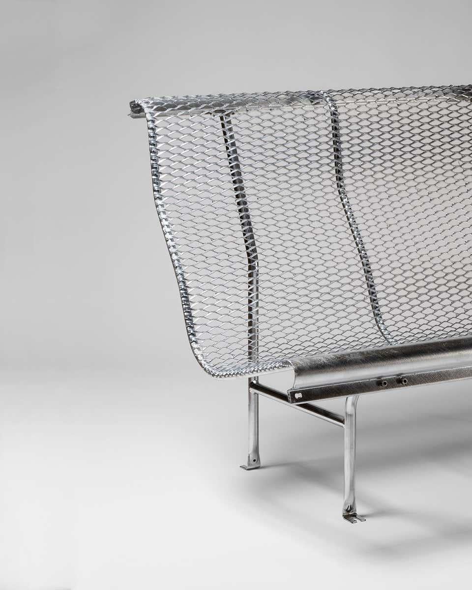 Industrial Silver Catalano Bench 90's Outdoor Seating Handmade in Spain For Sale
