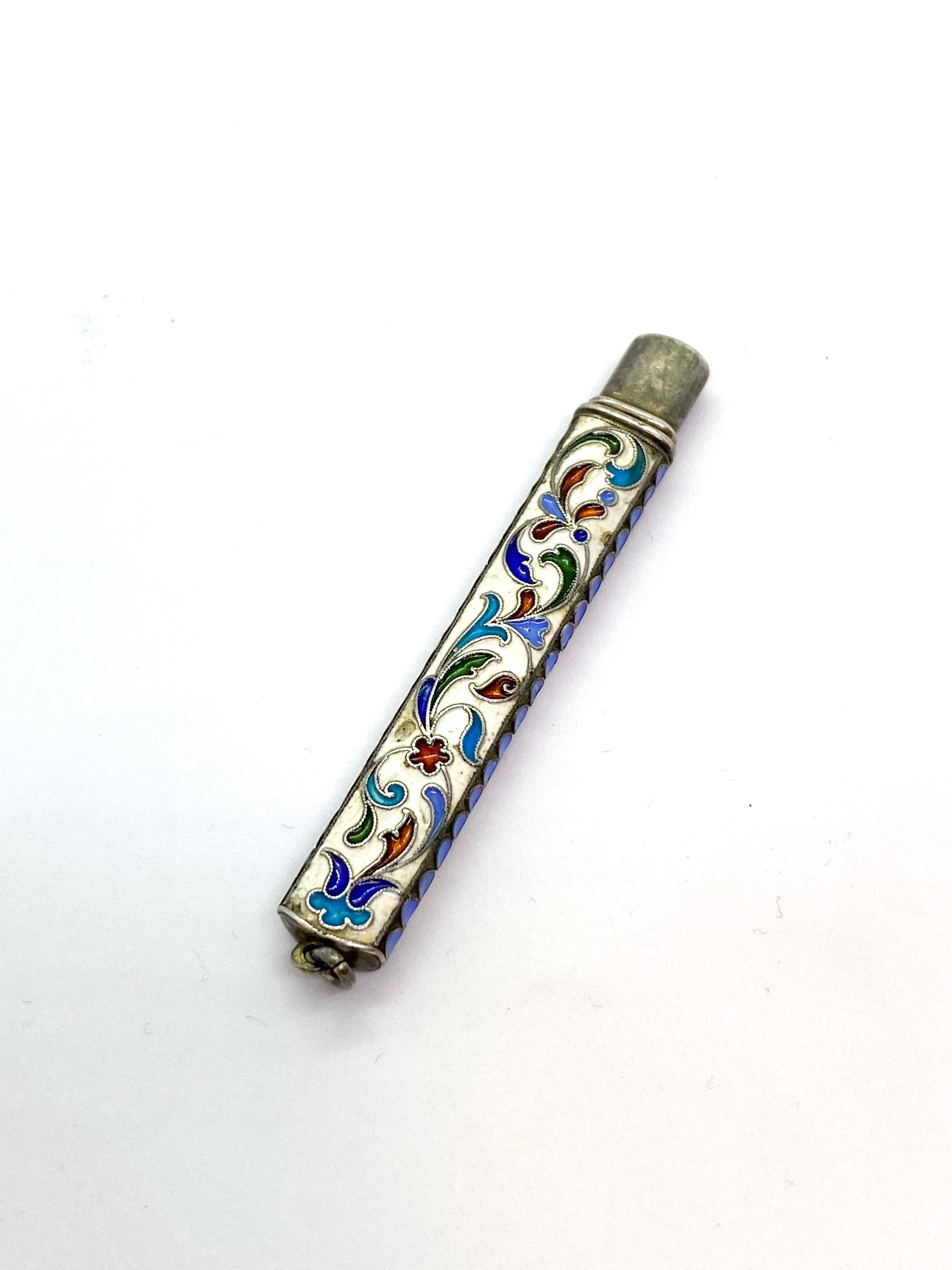 Silver Cell Enamel Decoration Russia Pencil Case In Good Condition For Sale In Orimattila, FI