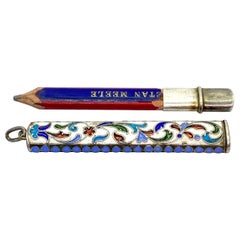 Antique Silver Cell Enamel Decoration Russia Pencil Case