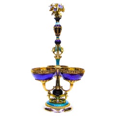 Silver Centerpiece 24K vermeil, Hot Enamel Lapis Lazuli- Handcrafted To Order
