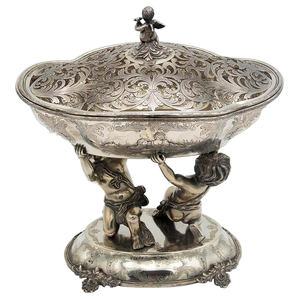 Silver centerpiece with scalloped lid