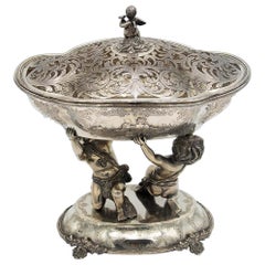 Silver centerpiece with scalloped lid