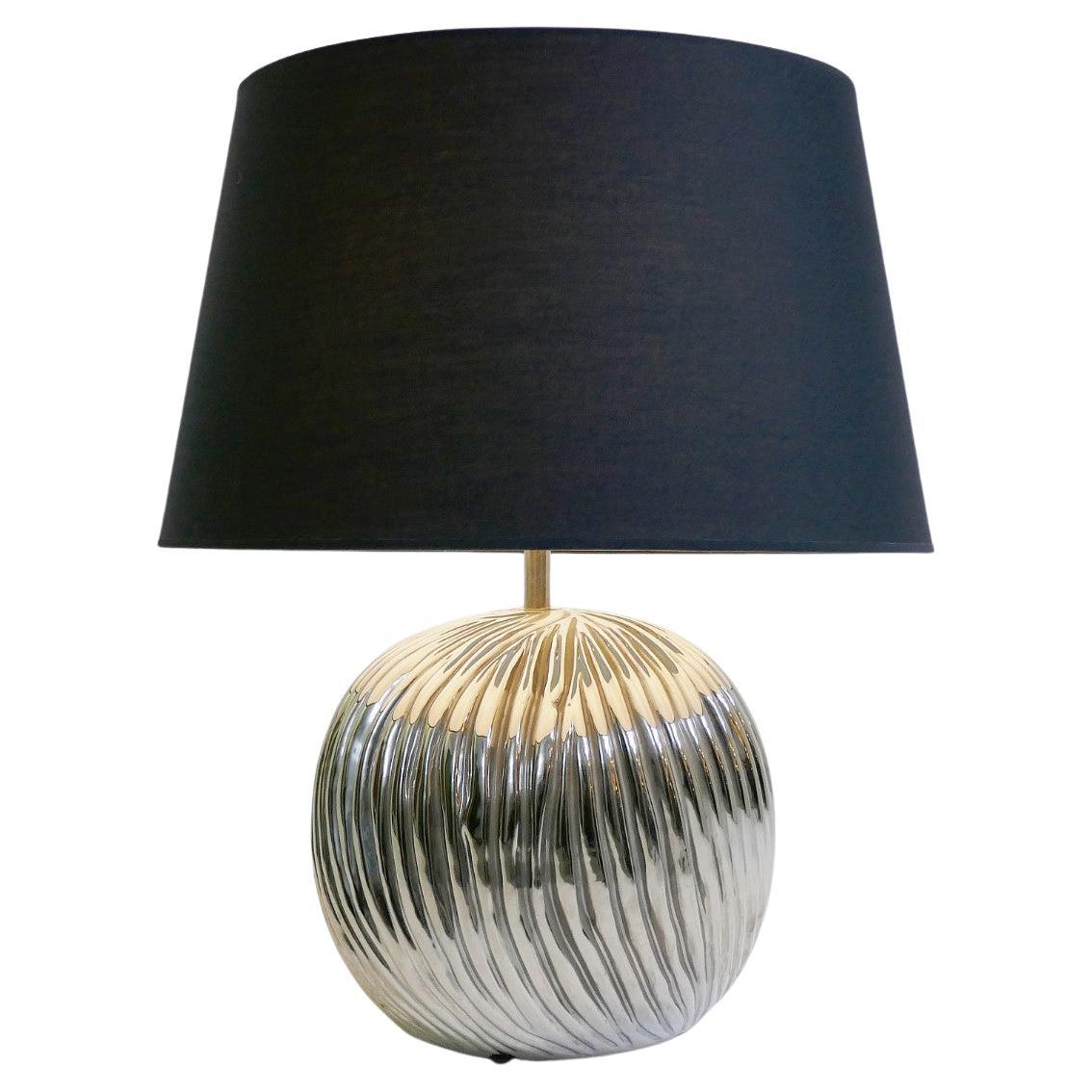 Silver Ceramic Table Lamp, Italy, 1970s For Sale