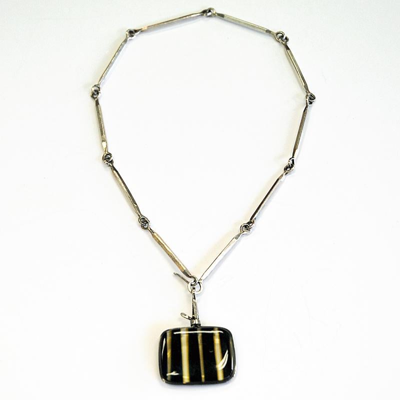 Swedish Vintage Silver Necklace with Glass Pendant by Bengt Liljedahl 1959, Sweden