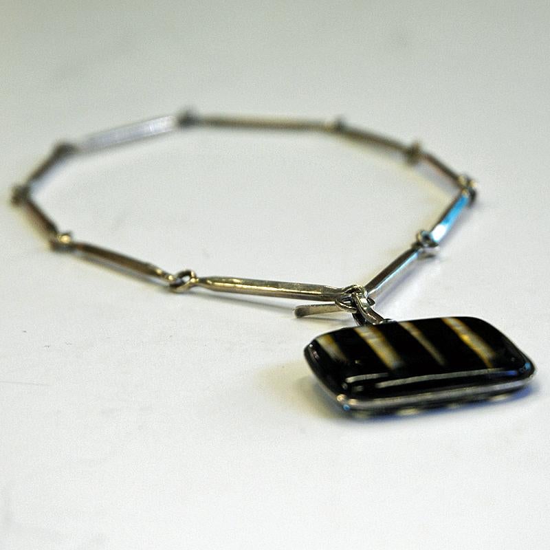 Vintage Silver Necklace with Glass Pendant by Bengt Liljedahl 1959, Sweden In Good Condition In Stockholm, SE