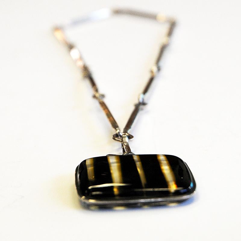 Mid-20th Century Vintage Silver Necklace with Glass Pendant by Bengt Liljedahl 1959, Sweden