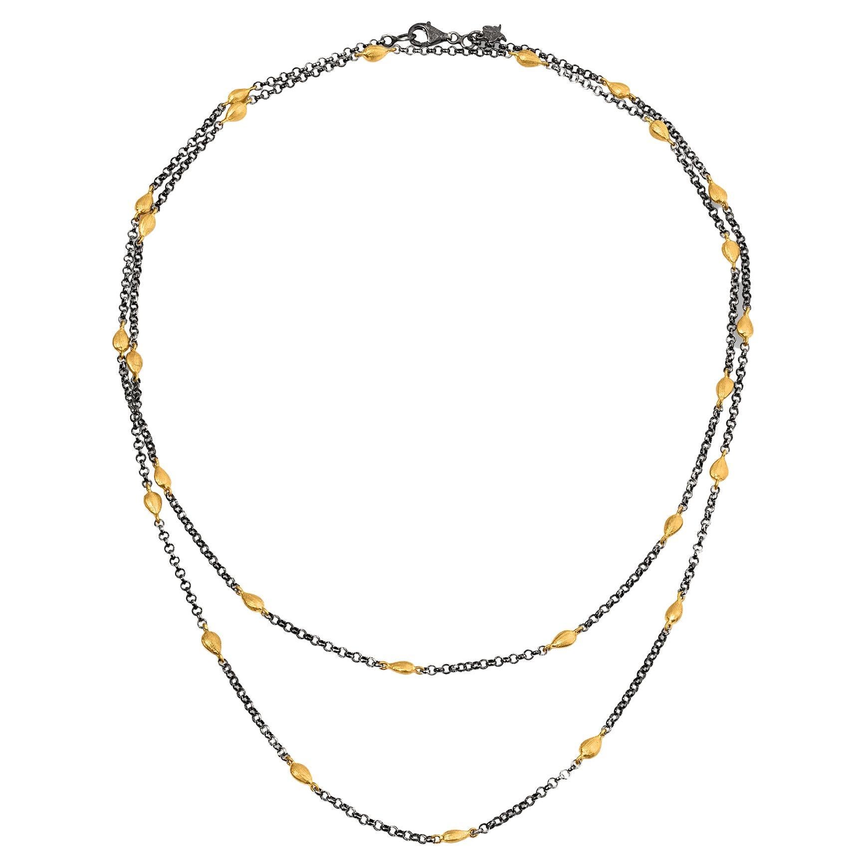 Silver Chain with 24K Beads by Kurtulan of Istanbul, Turkey, 35" For Sale