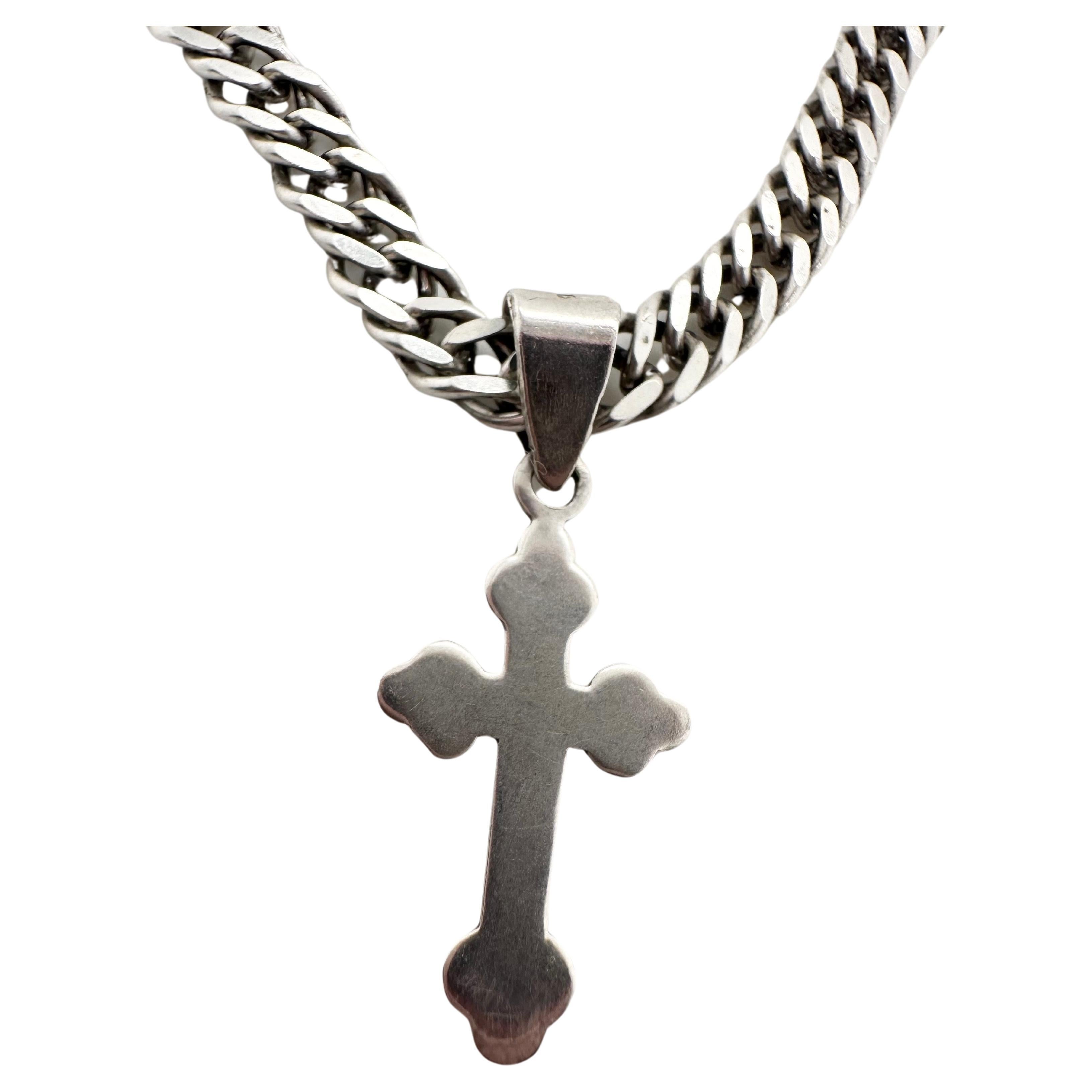 Silberne Silberkette mit Kreuz 925 gestempelt, hergestellt in Italien, Herrenkette im Angebot
