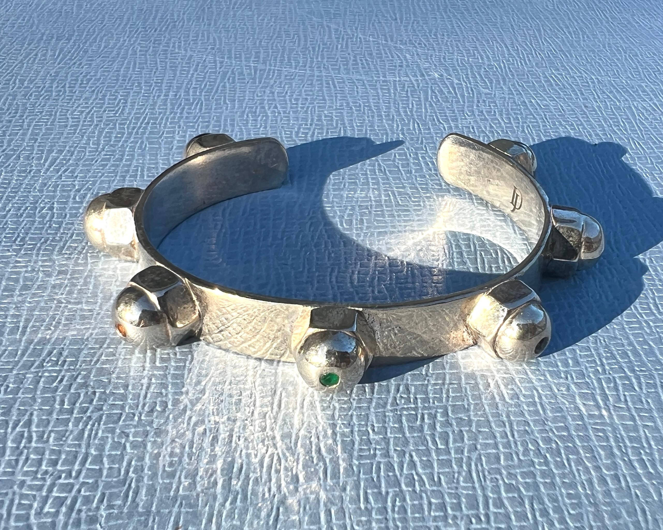 Contemporain Silver Chakra Stud Bangle Diamond Sapphire J Dauphin en vente