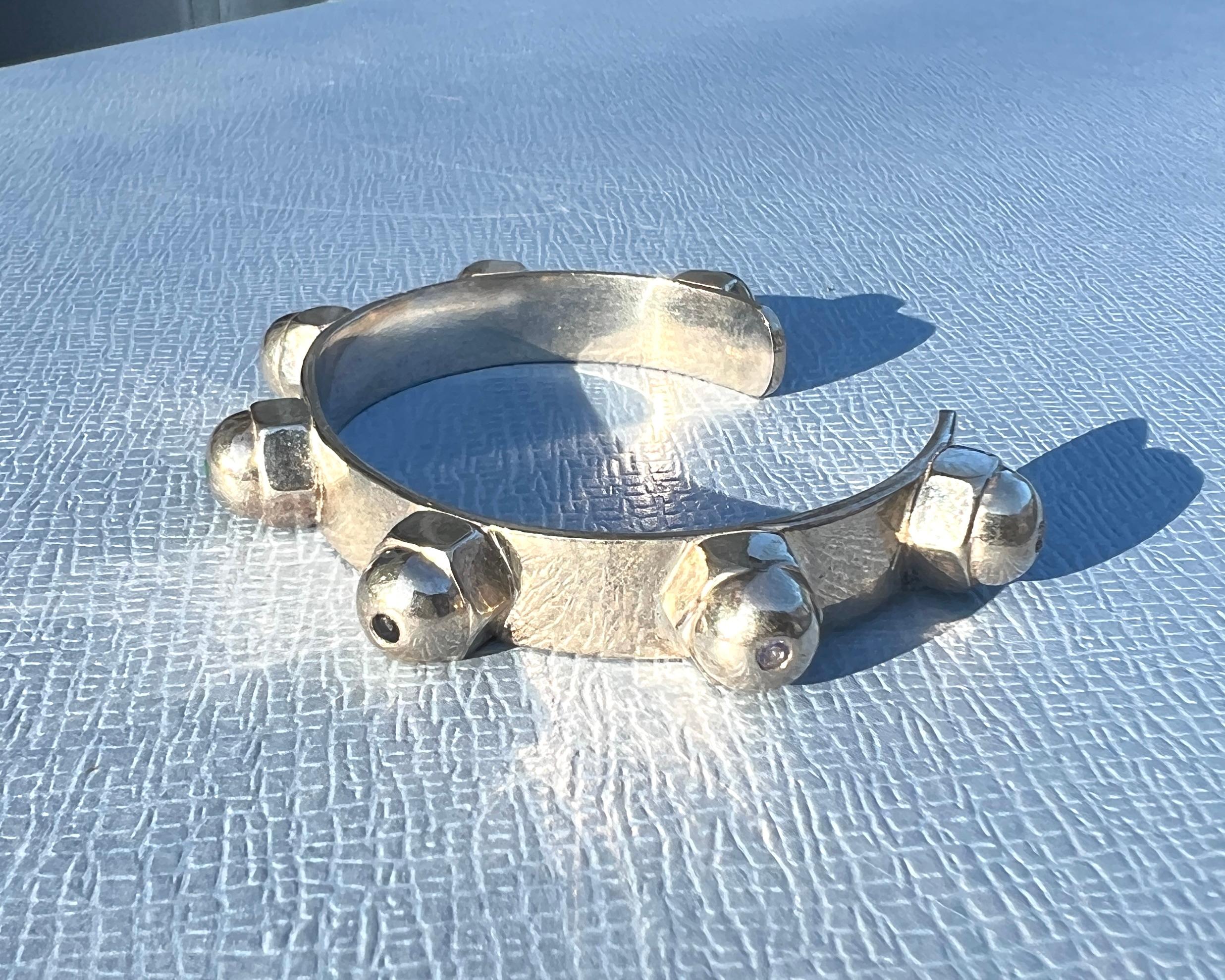 Silver Chakra Stud Bangle Diamond Sapphire J Dauphin en vente 1