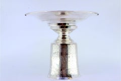 Silver chalice and plate with pearly and finely guilloche engravings