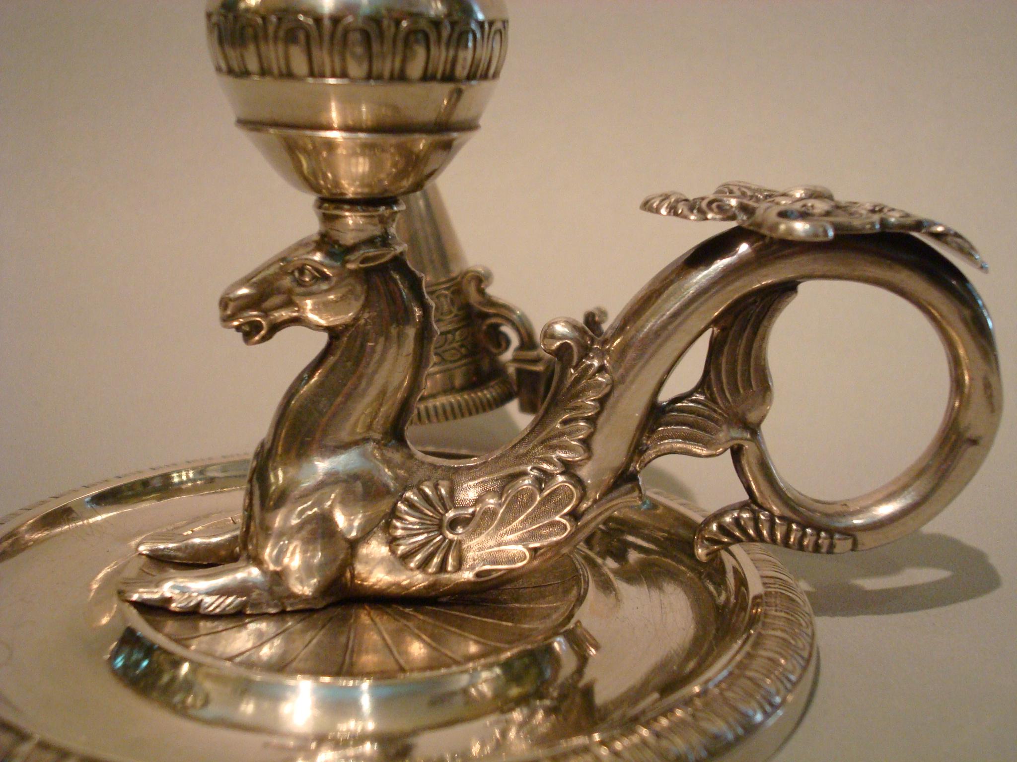 Silver Chamberstick / Candleholder Hippocampus / Seahorse, 1837 Munich, Germany For Sale 2