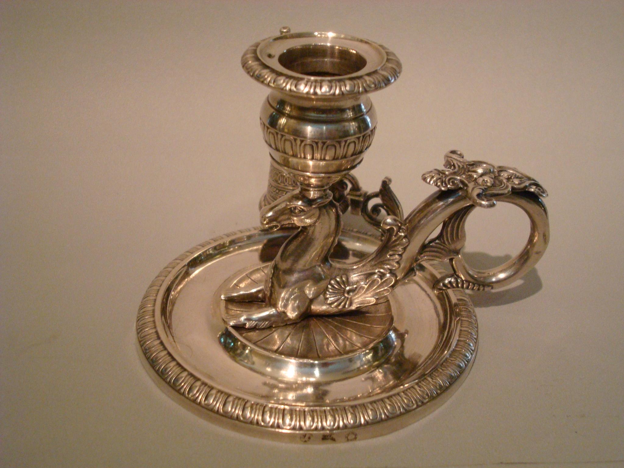 Silver Chamberstick / Candleholder Hippocampus / Seahorse, 1837 Munich, Germany For Sale 4