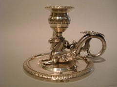 Silber Chamberstick / Kerzenhalter Hippocampus / Seepferdchen, 1837 München, Deutschland