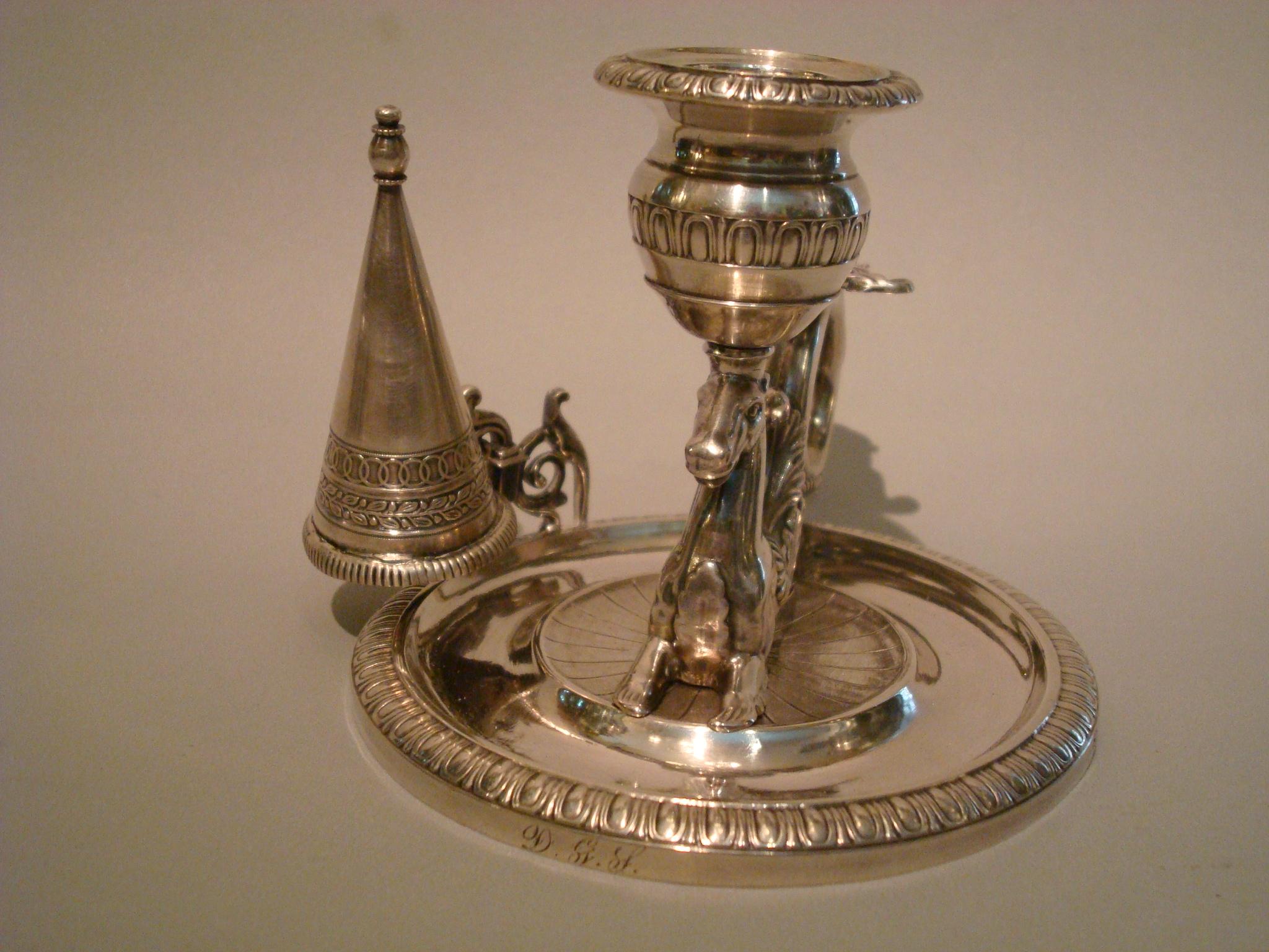 Silver Chamberstick / Candleholder Hippocampus / Seahorse, 1837 Munich, Germany For Sale 1