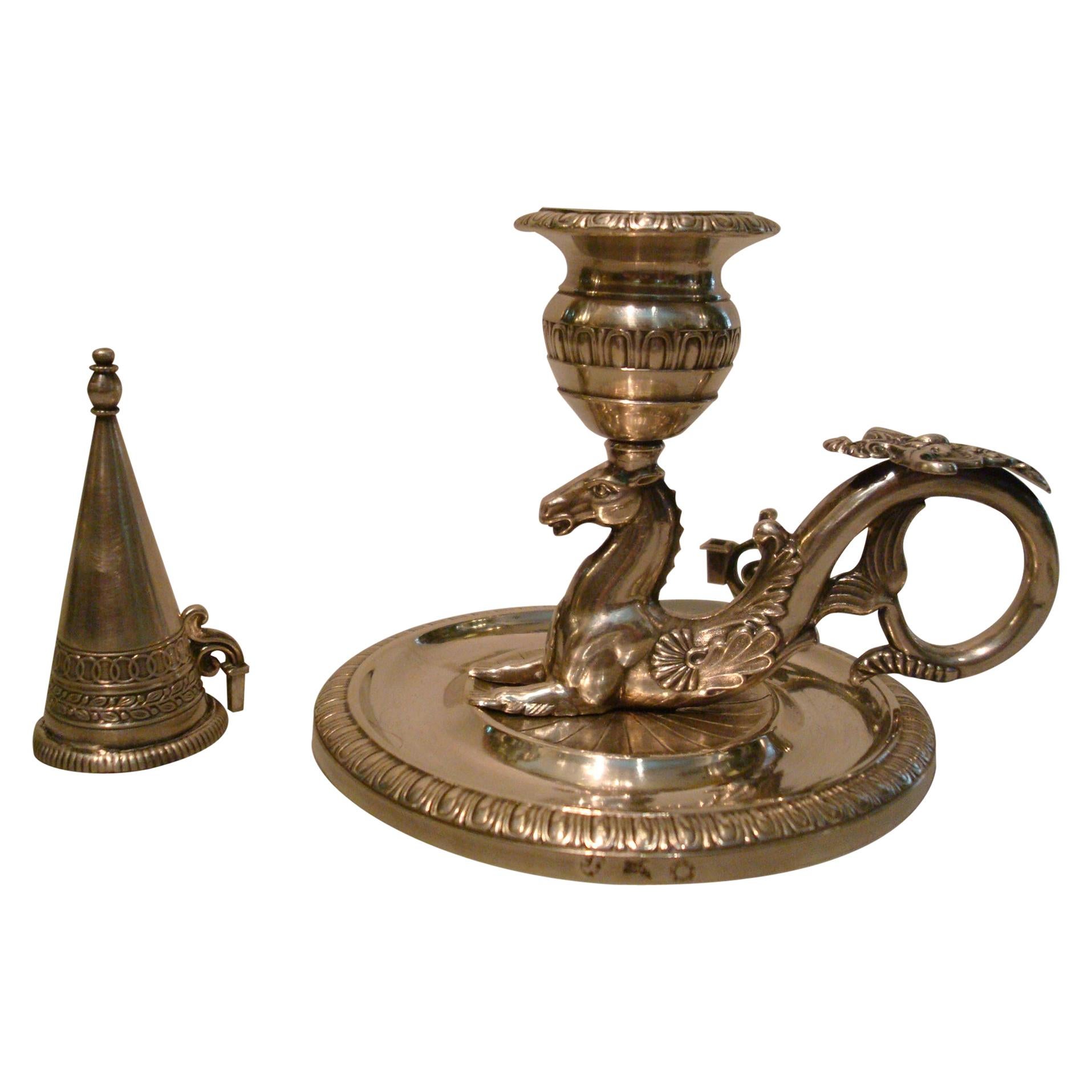 Silver Chamberstick / Candleholder Hippocampus / Seahorse, 1837 Munich, Germany For Sale