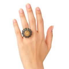 Silver Champagne and Yellow Diamond Ring with Raw Yellow Sapphire