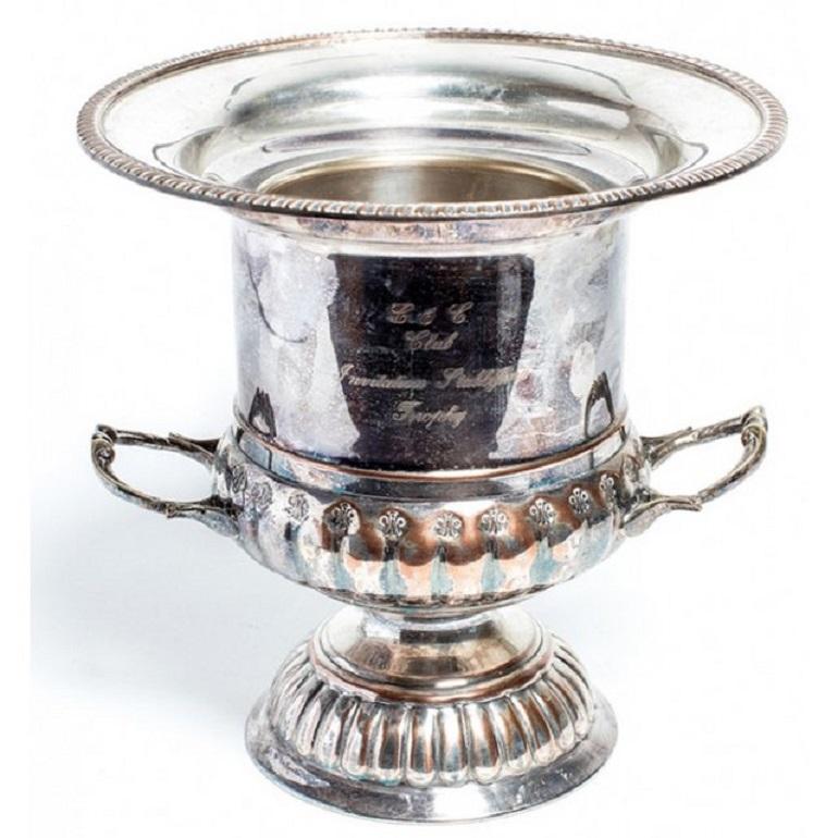 Antique silver vessel repurposed as a chic champagne bucket for entertaining. This trophy is inscribed to commemorate the 'C&C Club Invitation Stableford.
