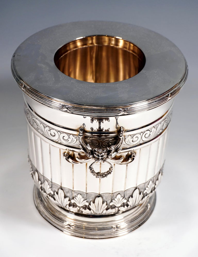 Italian Silver Champagne Cooler With Acanthus Decoration & Mascarons, Italy ca 1950 For Sale