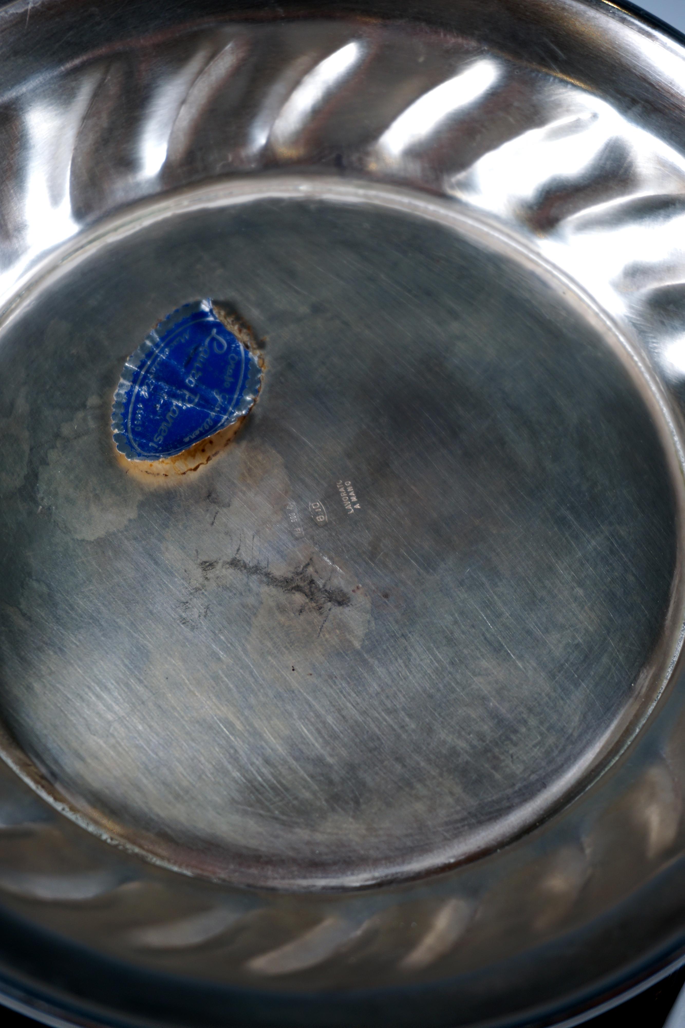 Hand-Crafted Silver Champagne Wine Cooler With Curved Folds, Firenze, Italy, Late 20th For Sale