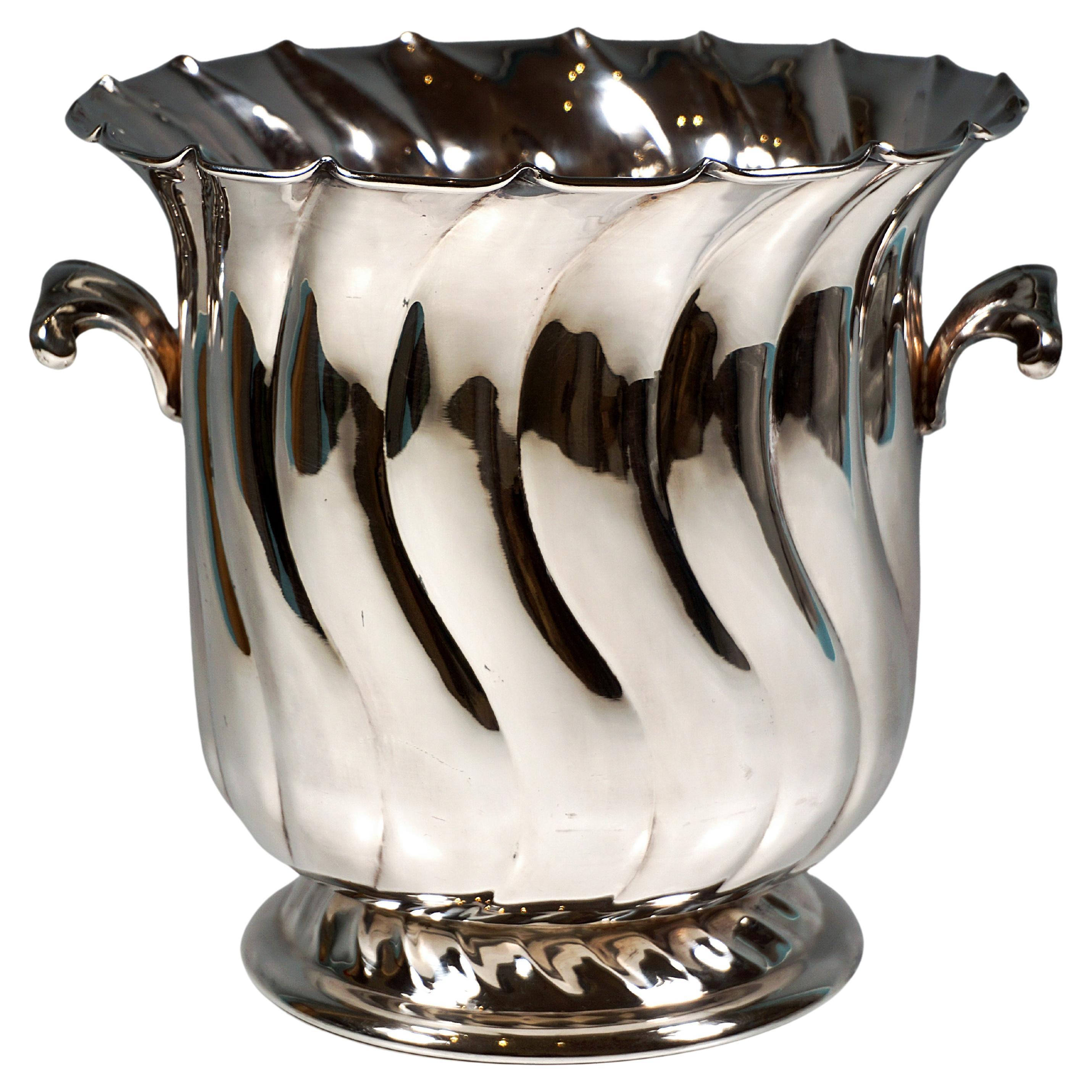 Silver Champagne Wine Cooler With Curved Folds, Firenze, Italy, Late 20th
