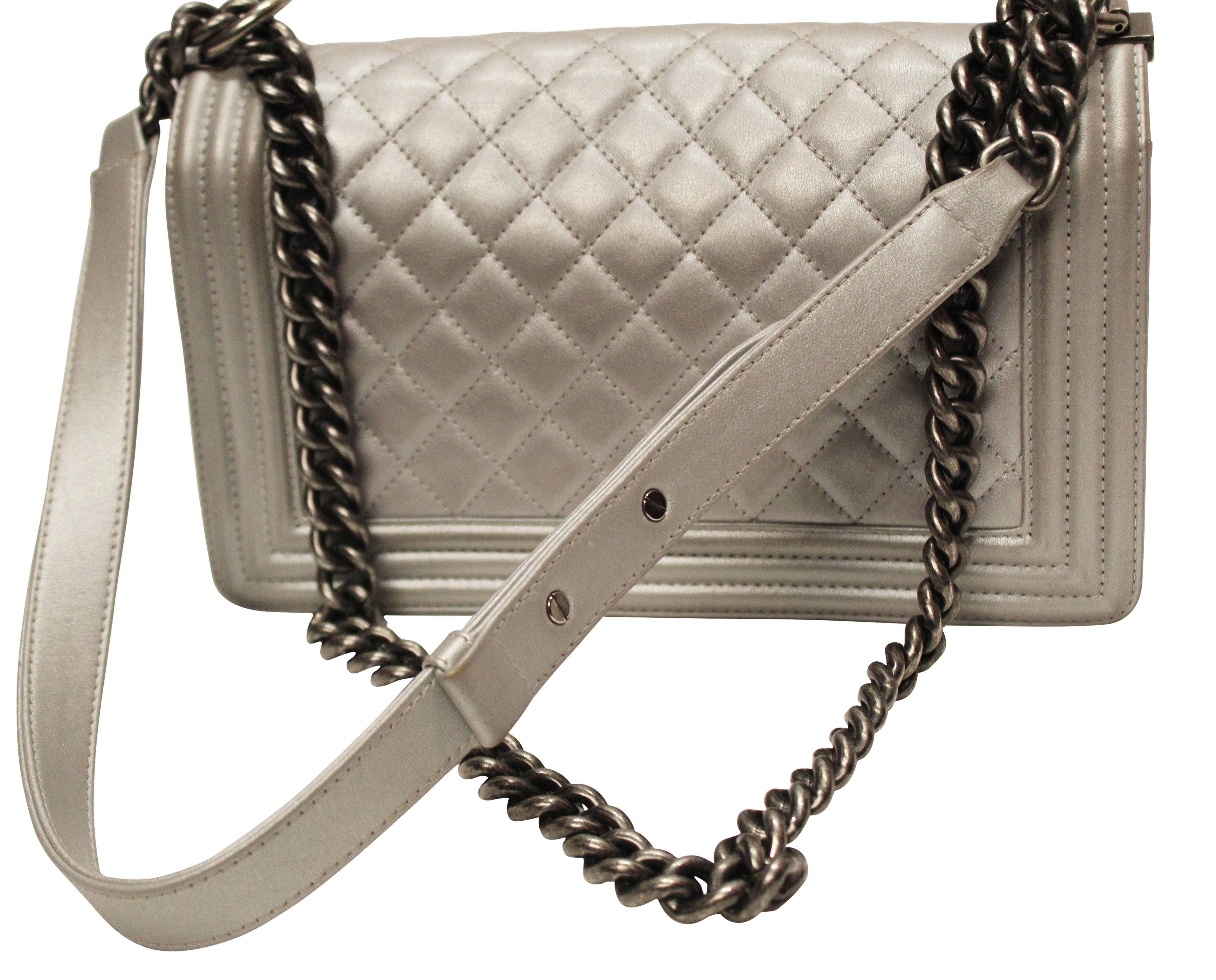 Silver CHANEL Boy Bag In Fair Condition For Sale In Melbourne, Victoria