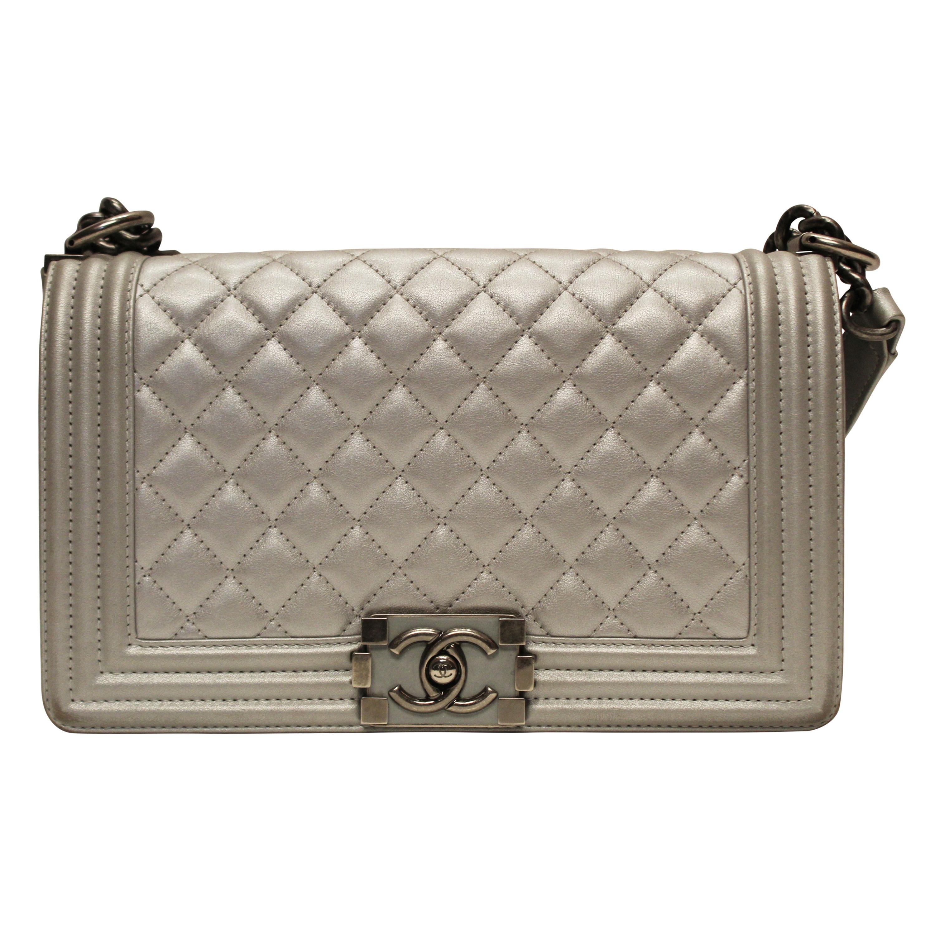 Silver CHANEL Boy Bag For Sale