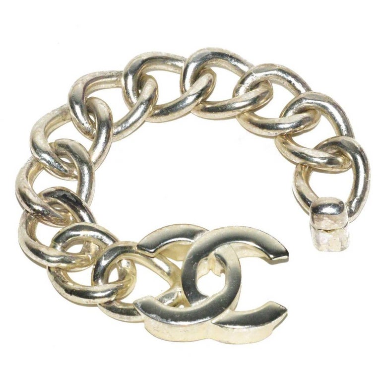 Chanel Silver Link Logo Bracelet at 1stDibs