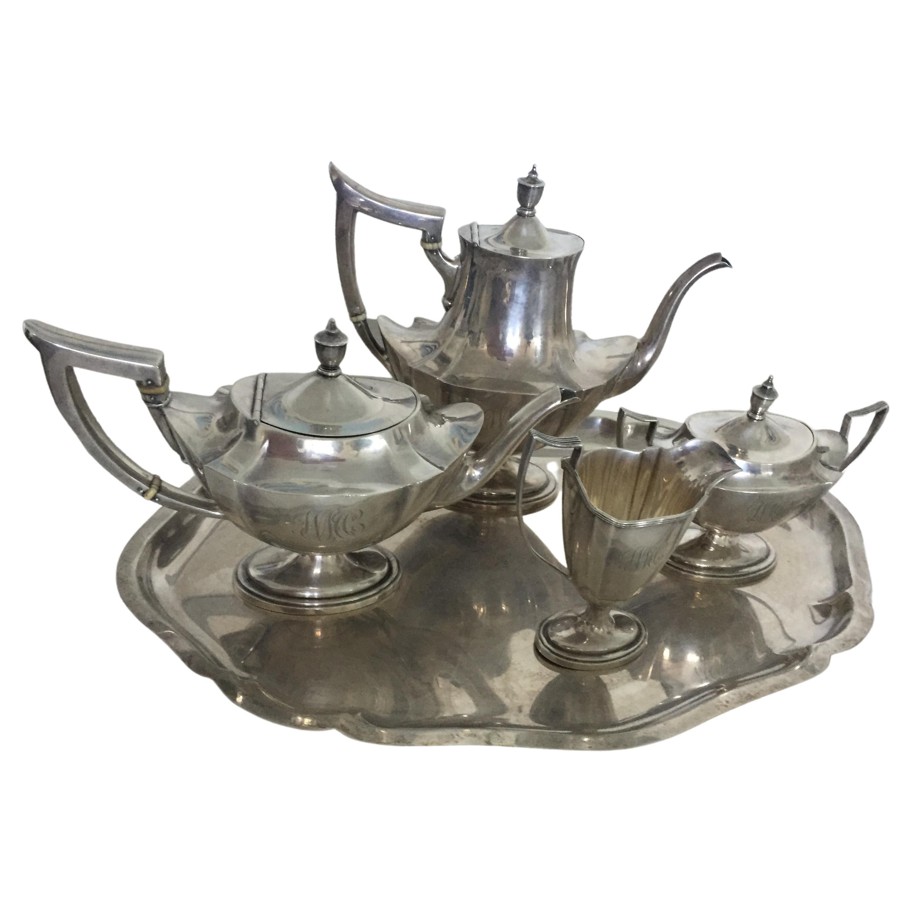 Silver Chantilly Gorham Coffee Set with Silver Tray For Sale