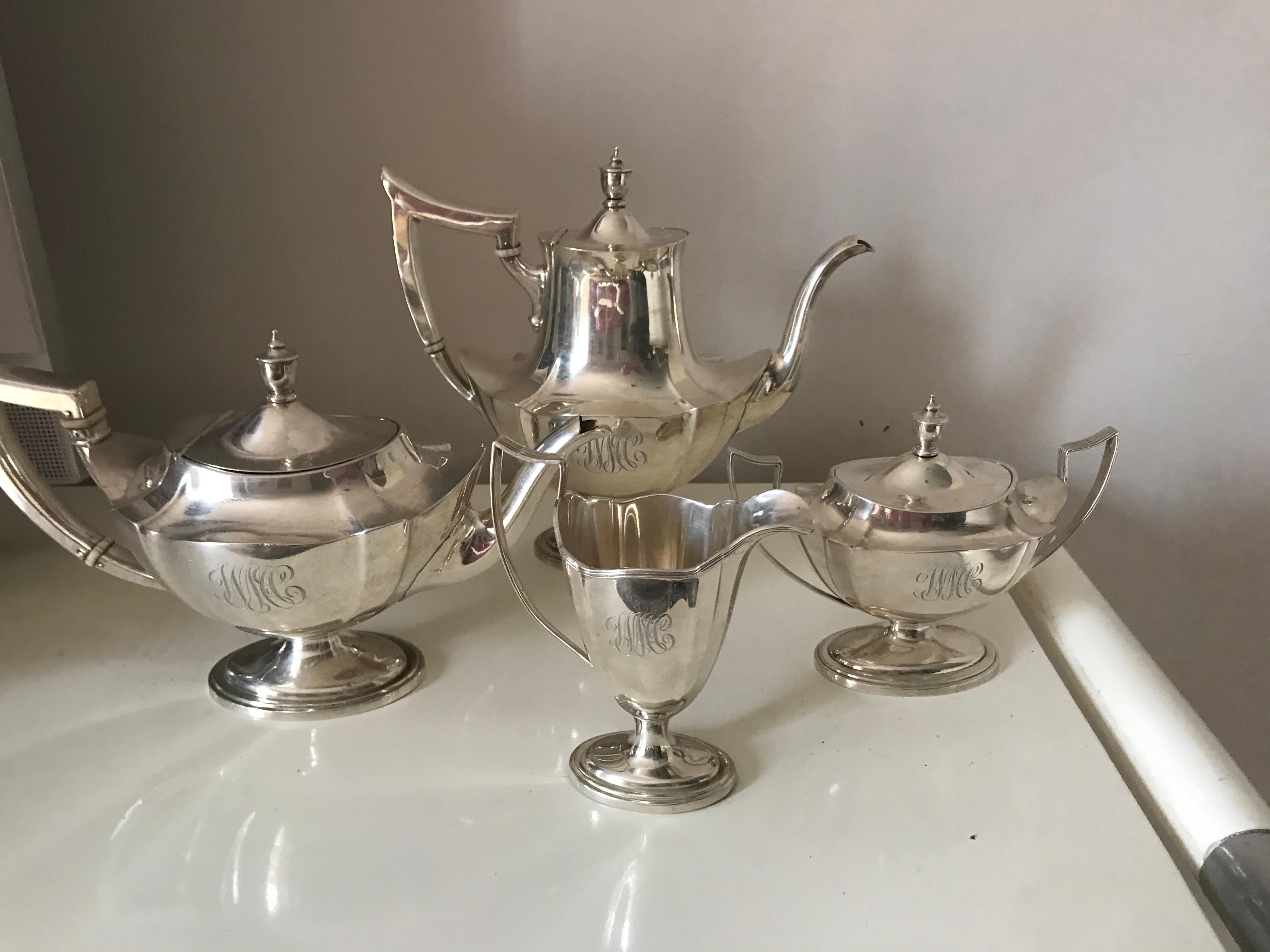 American Silver Chantilly Gorham Coffee Set with Silver Tray For Sale