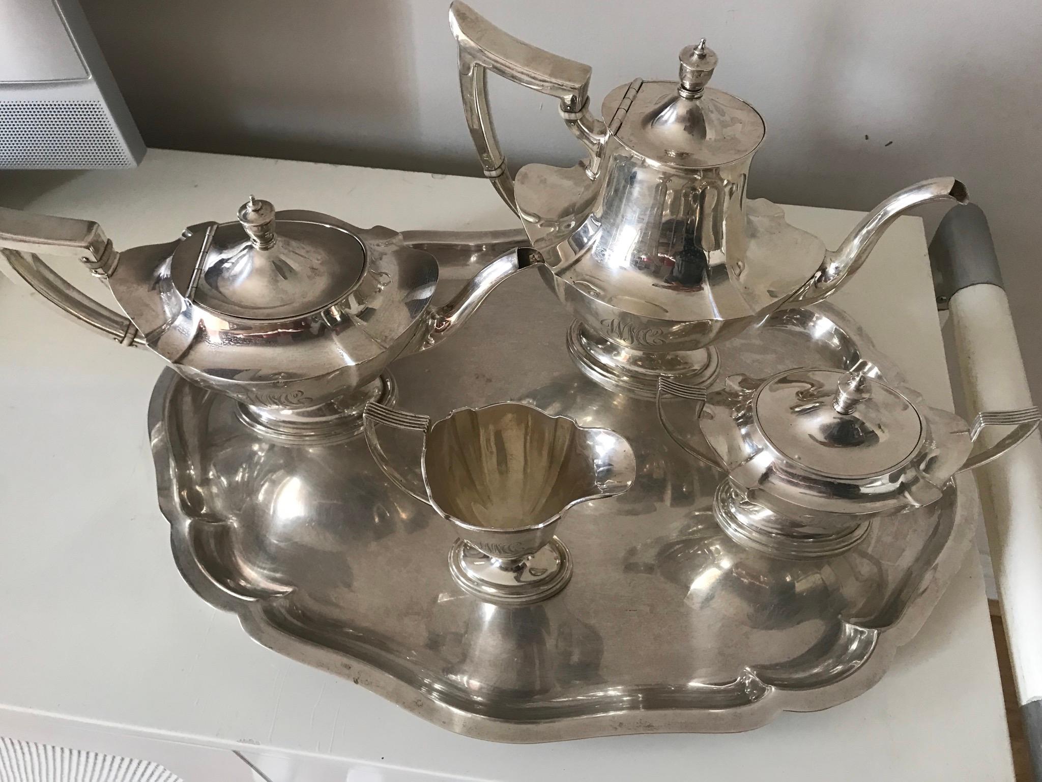 Early 20th Century Silver Chantilly Gorham Coffee Set with Silver Tray For Sale