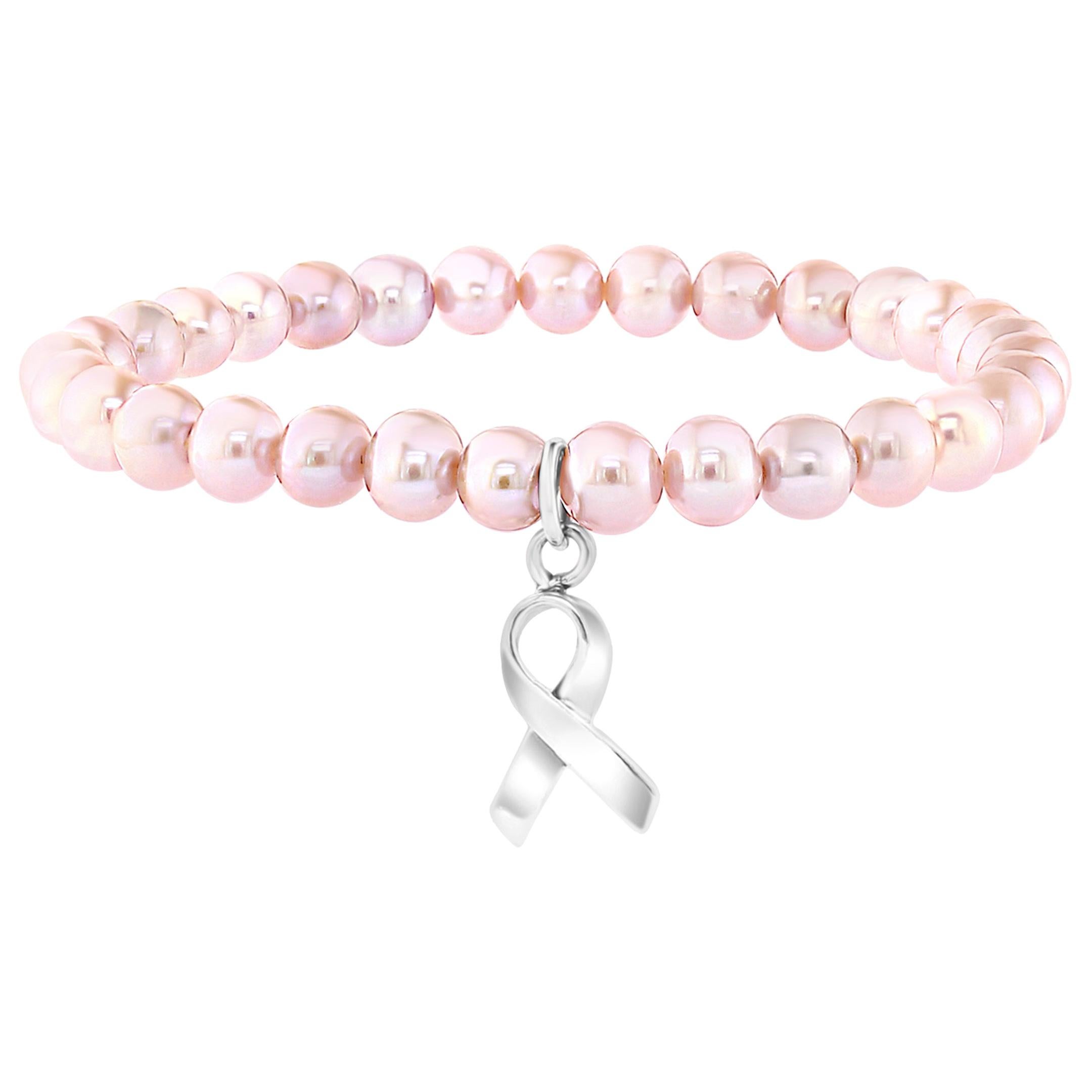 Silver Charm and Cultured Freshwater Natural Pink Pearl Bracelet For Sale