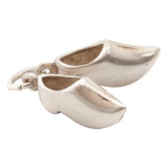 Silver Charm Double Clogs Wooden Shoe Pendant