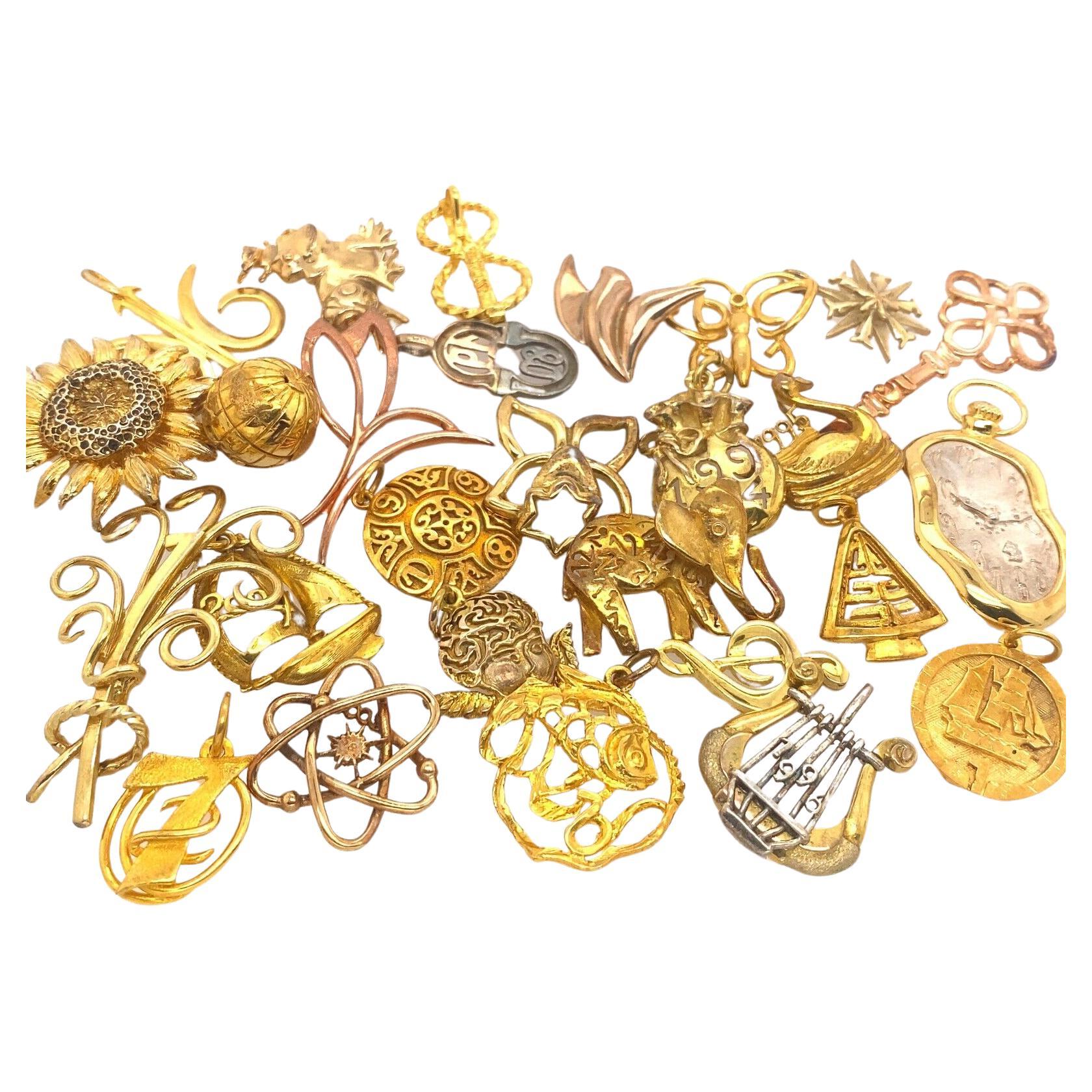 Silver Charms/Pendants in Vermeiled Yellow & Rose Gold For Sale