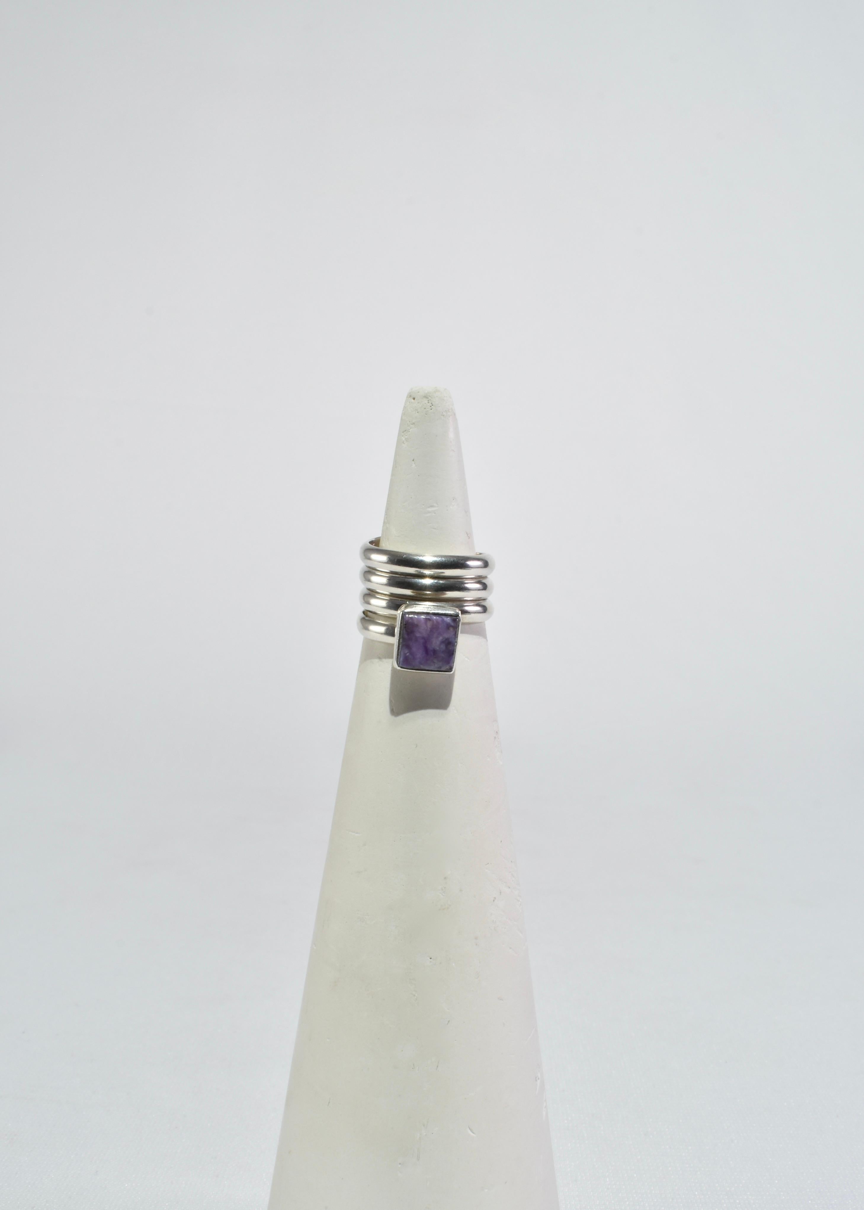 Silver Charoite Ring In Good Condition For Sale In Richmond, VA