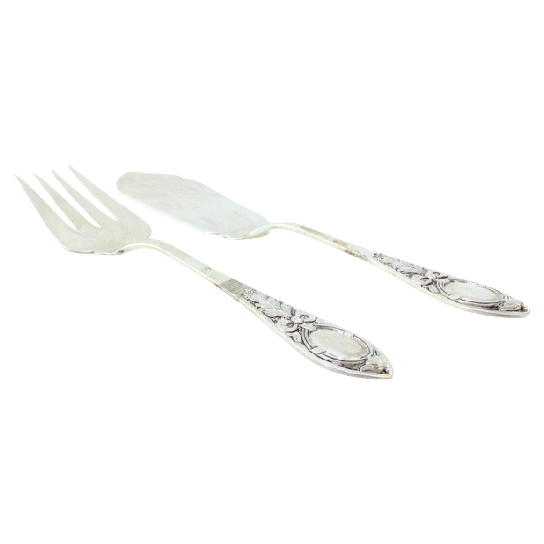 Silver cheese knife and fork