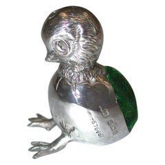 Antique Silver Chick Pin Cushion, Dated 1910, Birmingham