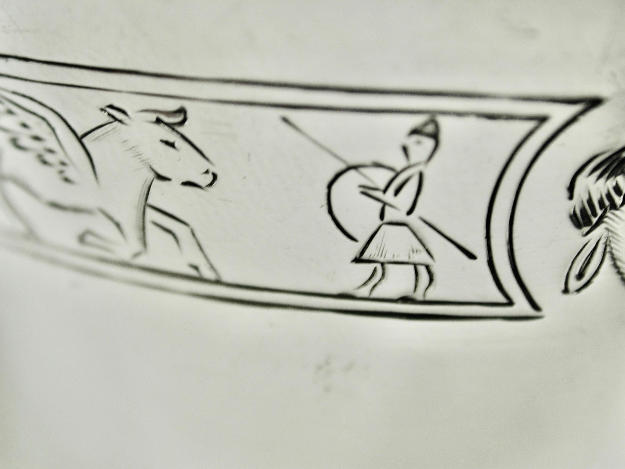 Silver Childs Mug with Mythical Scenes, Thomas Bradbury and Sons, Sheffield, 1936 In Good Condition For Sale In London, GB