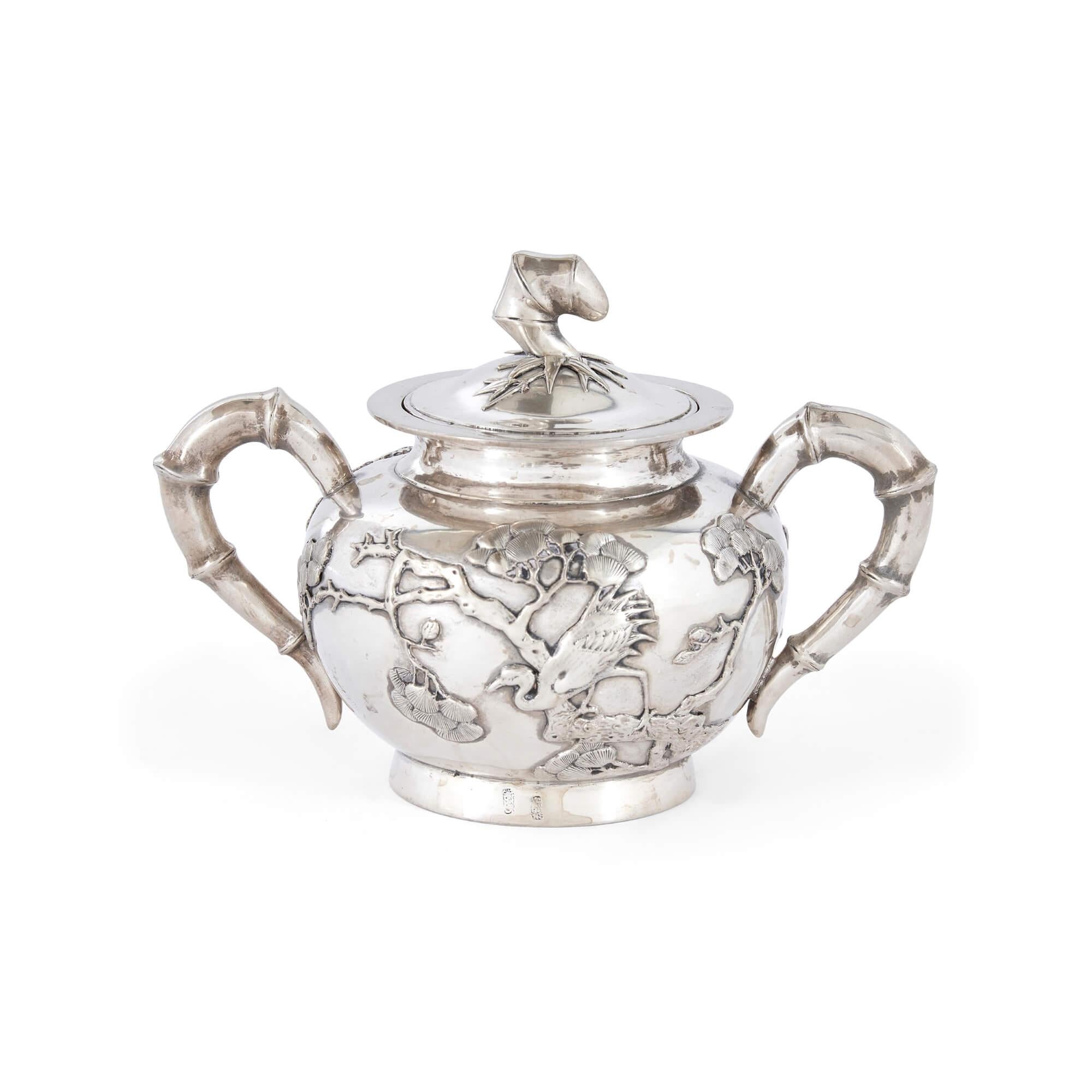 19th Century Silver Chinese Export Tea and Coffee Service, by Tuck Chang & Co., Shanghai For Sale