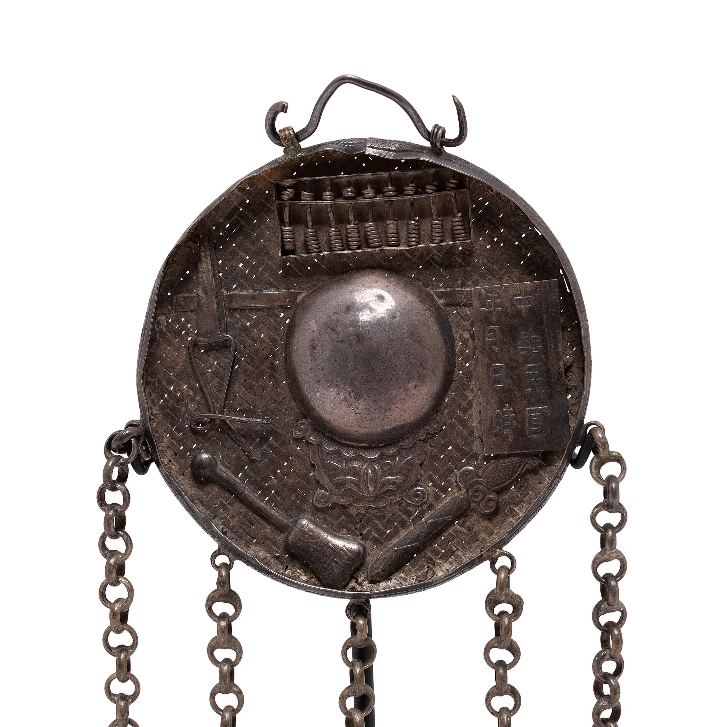 Qing Silver Chinese Merchant's Charm with Bells, c. 1900