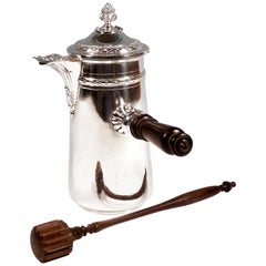 Antique Silver Chocolate Pot with Whisk, by Henri Lapeyre, Paris, Circa 1900