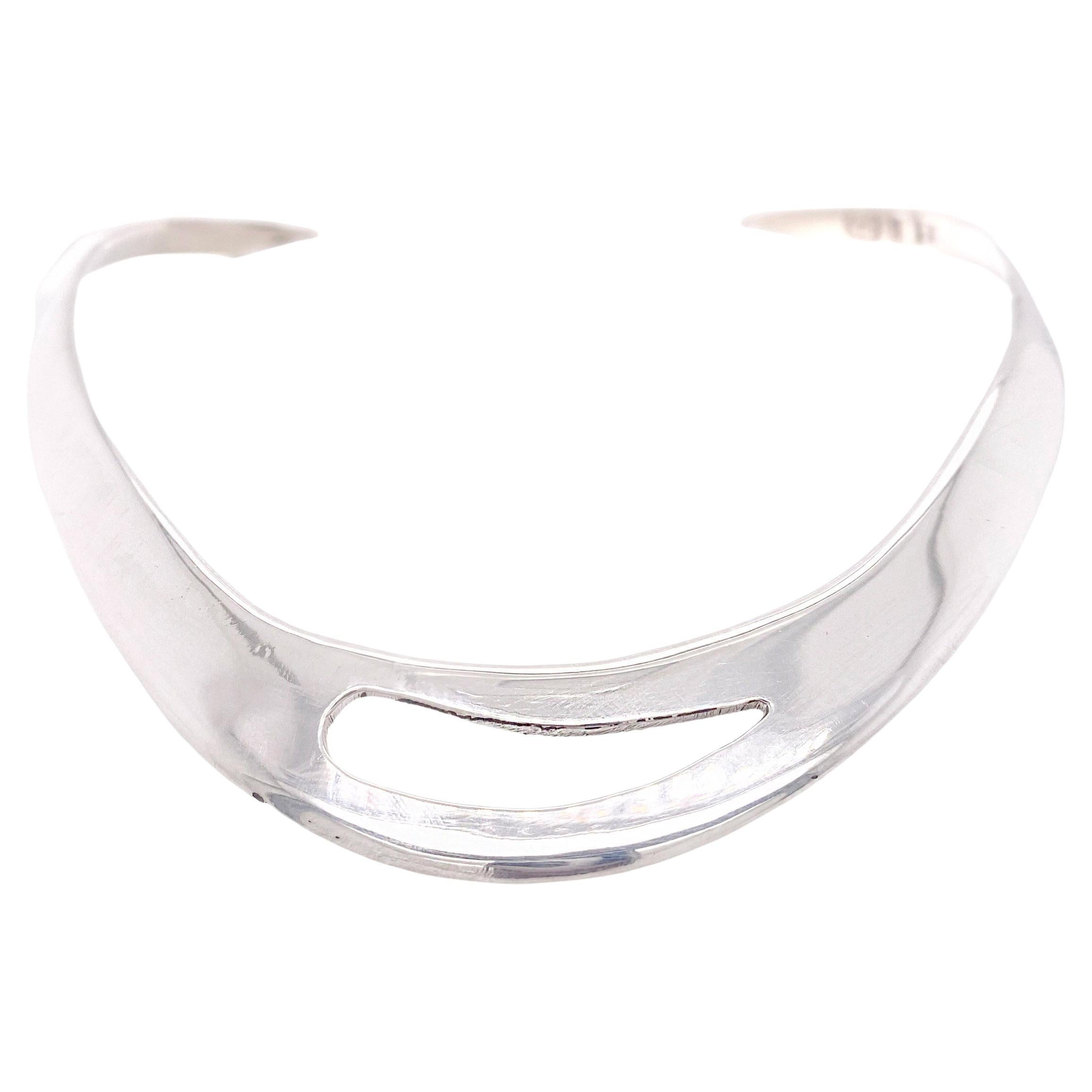 Silver Choker Necklace for Petite Size Handmade in Sterling Silver Asymmetrical For Sale