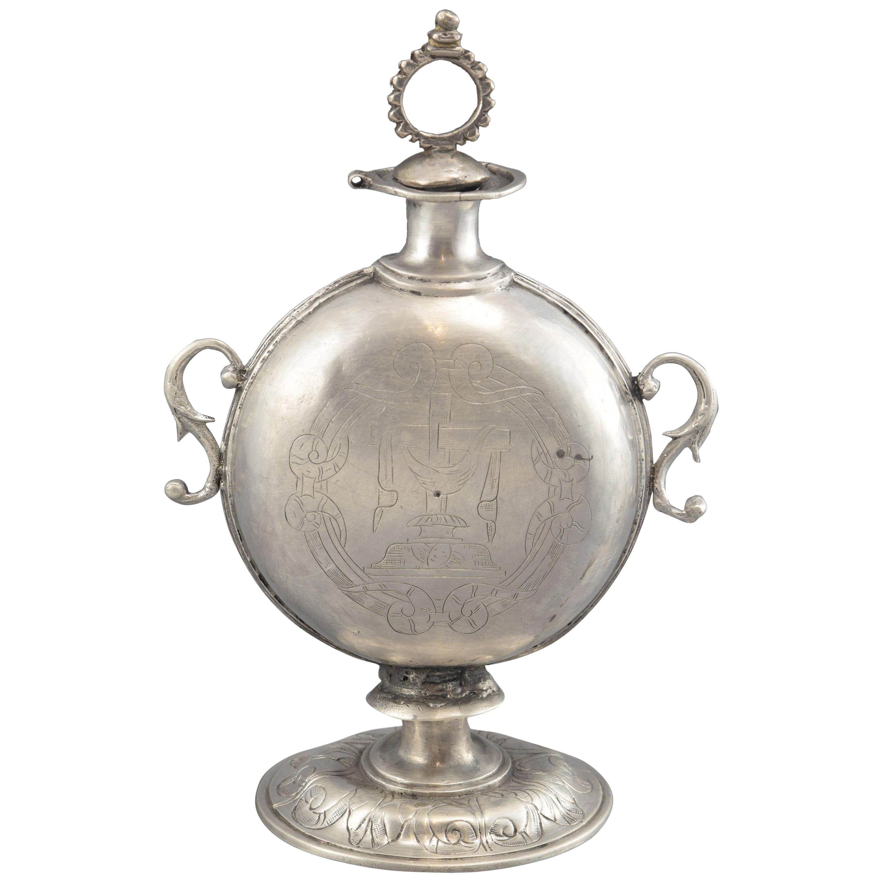 Silbernes Chrism-Gefäß oder Chrismarium aus Silber, ohne Originaldeckel, 16. Jahrhundert
