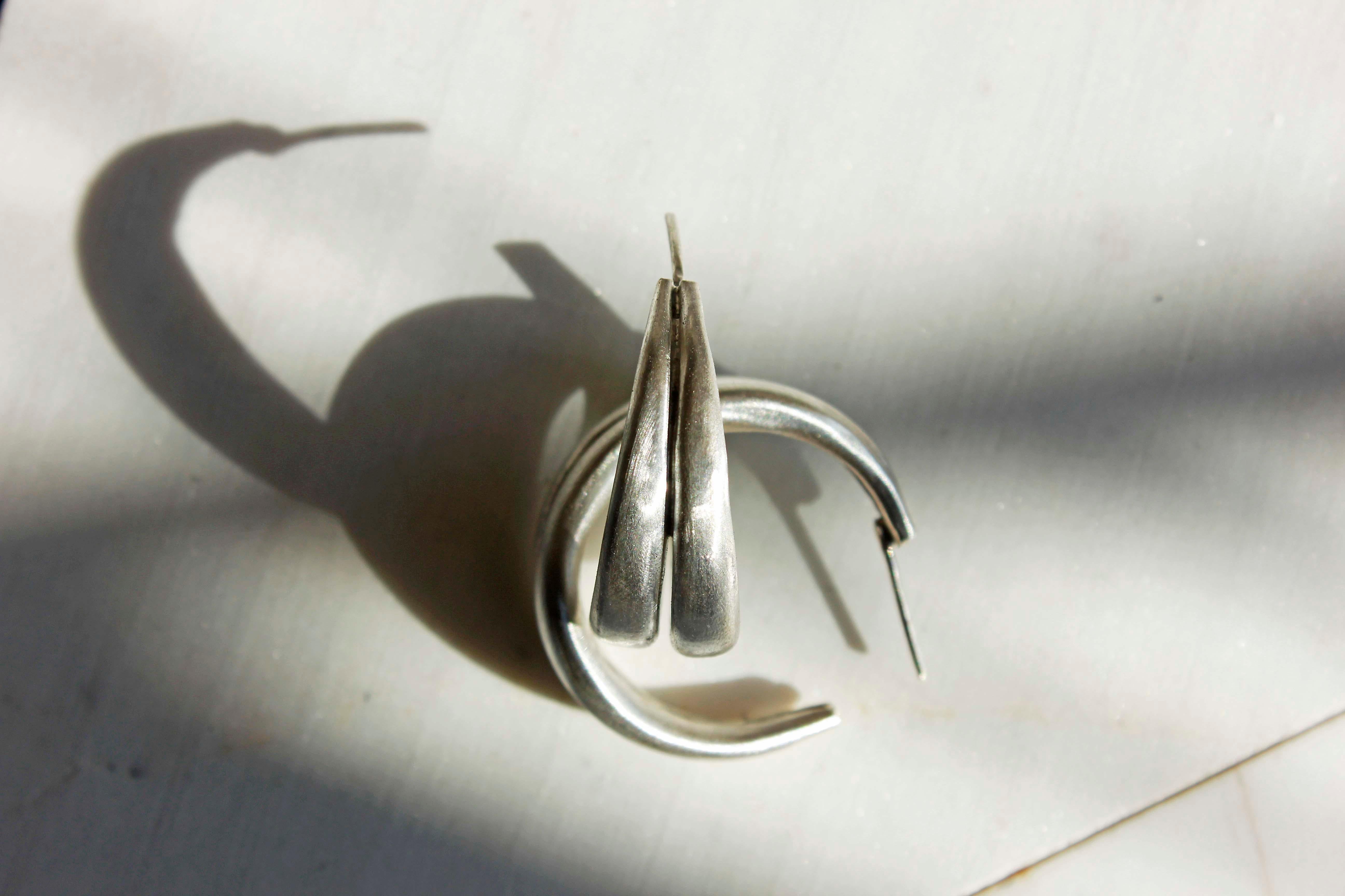Classical Greek Silver Chunky Hoop Earrings For Sale