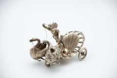 Silver cigar box in the shape of a chariot pulled by two swans