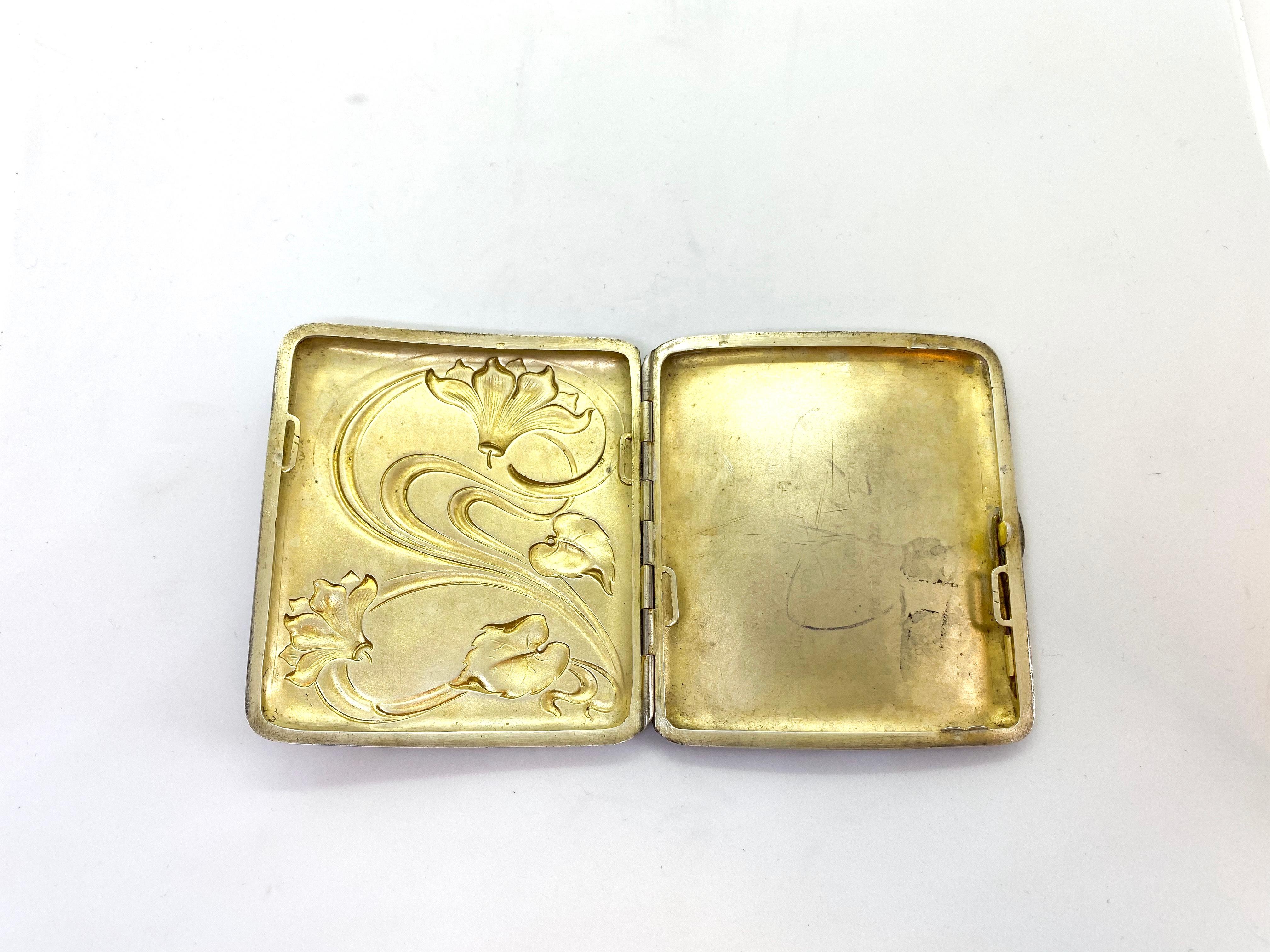 Women's or Men's Silver Cigarette Case Art Nouveau