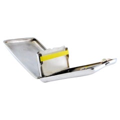 Silver cigarette case with curved bands & divided interior