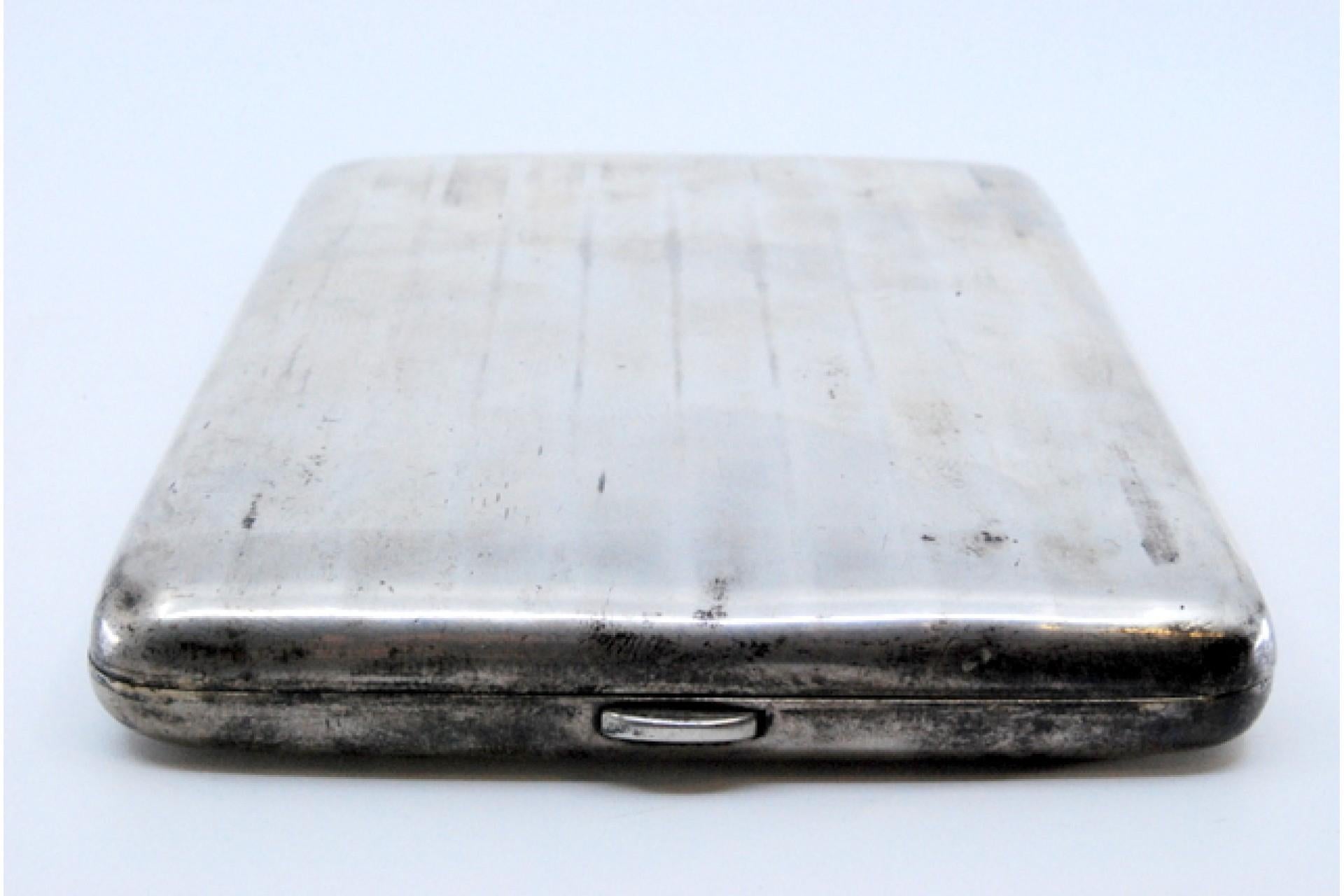 European Silver cigarette case with guilloche bands and gold interior For Sale