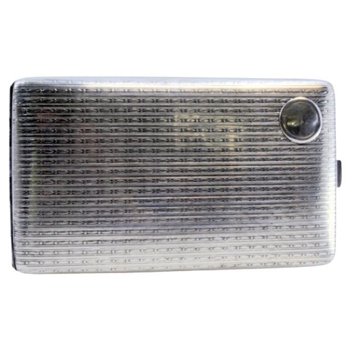 Silver cigarette case with guilloche bands 
monogram card For Sale